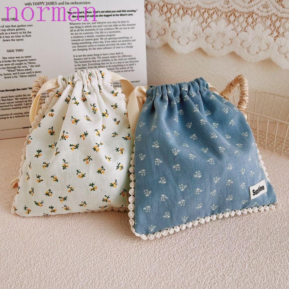 NORMAN Túi Đựng Mỹ Phẩm Bằng Vải Cotton Họa Tiết Hoa Có Dây Đeo Cổ Tay