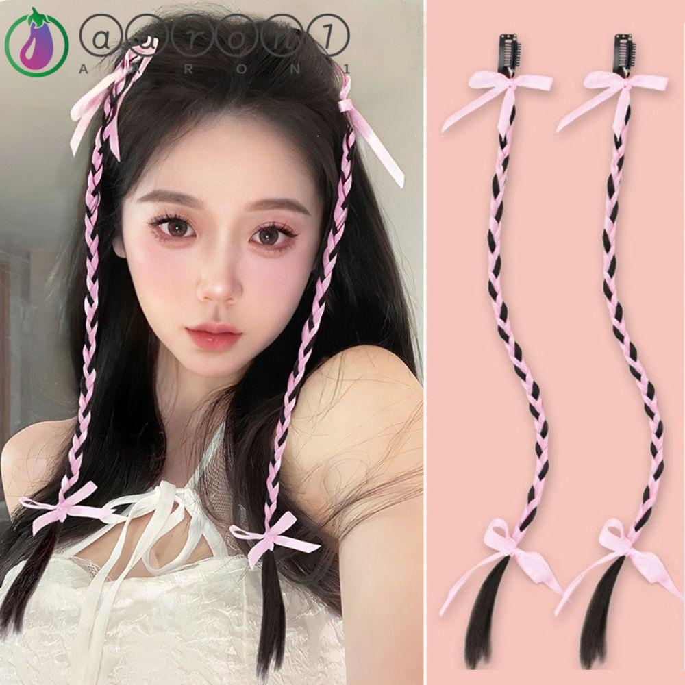 AARON1 Tóc Giả Thắt Nơ Ruy Băng Chất Lượng Cao Màu Trắng / Hồng / Đen Có Kẹp Tai Dành Cho Nữ Tập Boxing