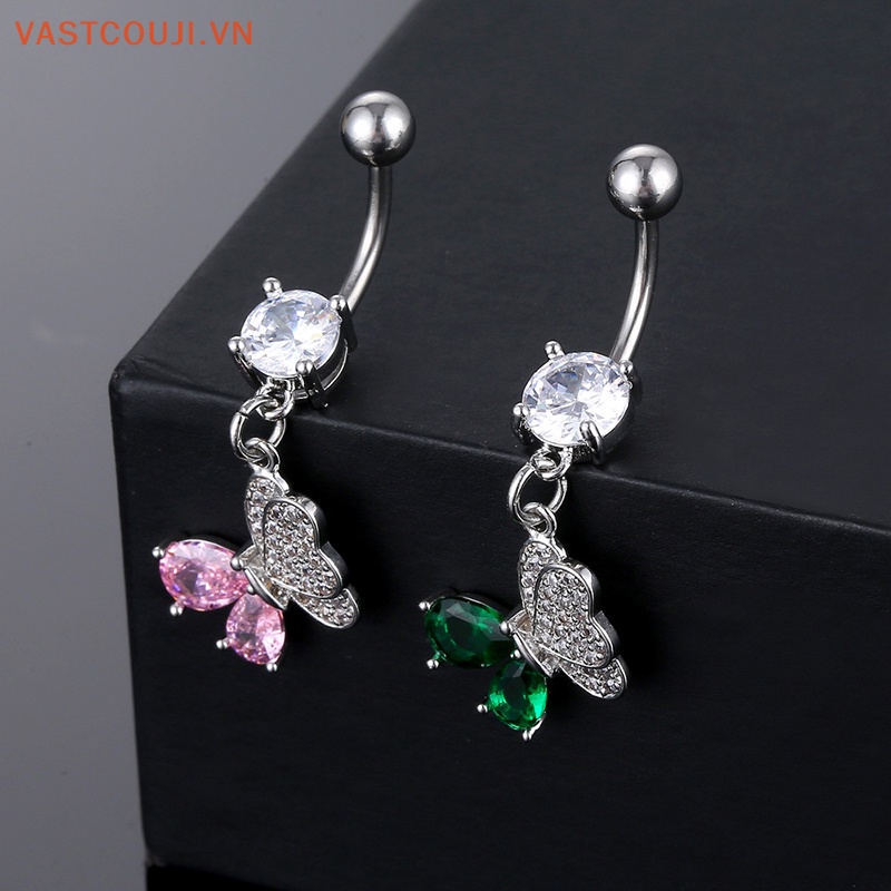 Khuyên Rốn Hình Bướm Bằng Thép Không Gỉ Đính Đá Zircon Thời Trang Cho Nữ