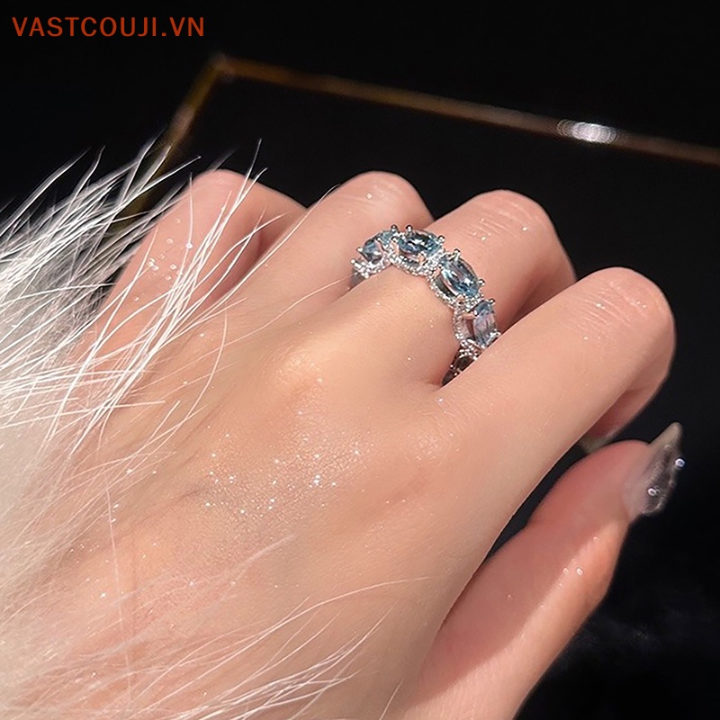 Nhẫn Đính Đá Zircon Màu Xanh Dương Sáng Tạo Thời Trang Mùa Hè Cho Nữ