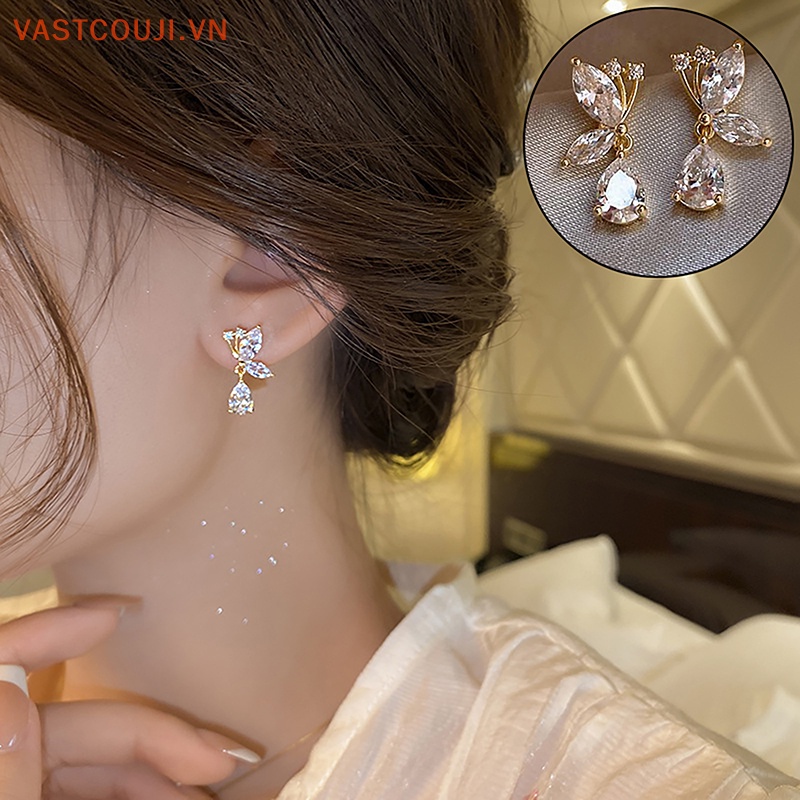 1 Đôi Bông Tai Bạc Hình Bướm Đính Đá Zircon Sáng Bóng Thời Trang Dành Cho Nữ