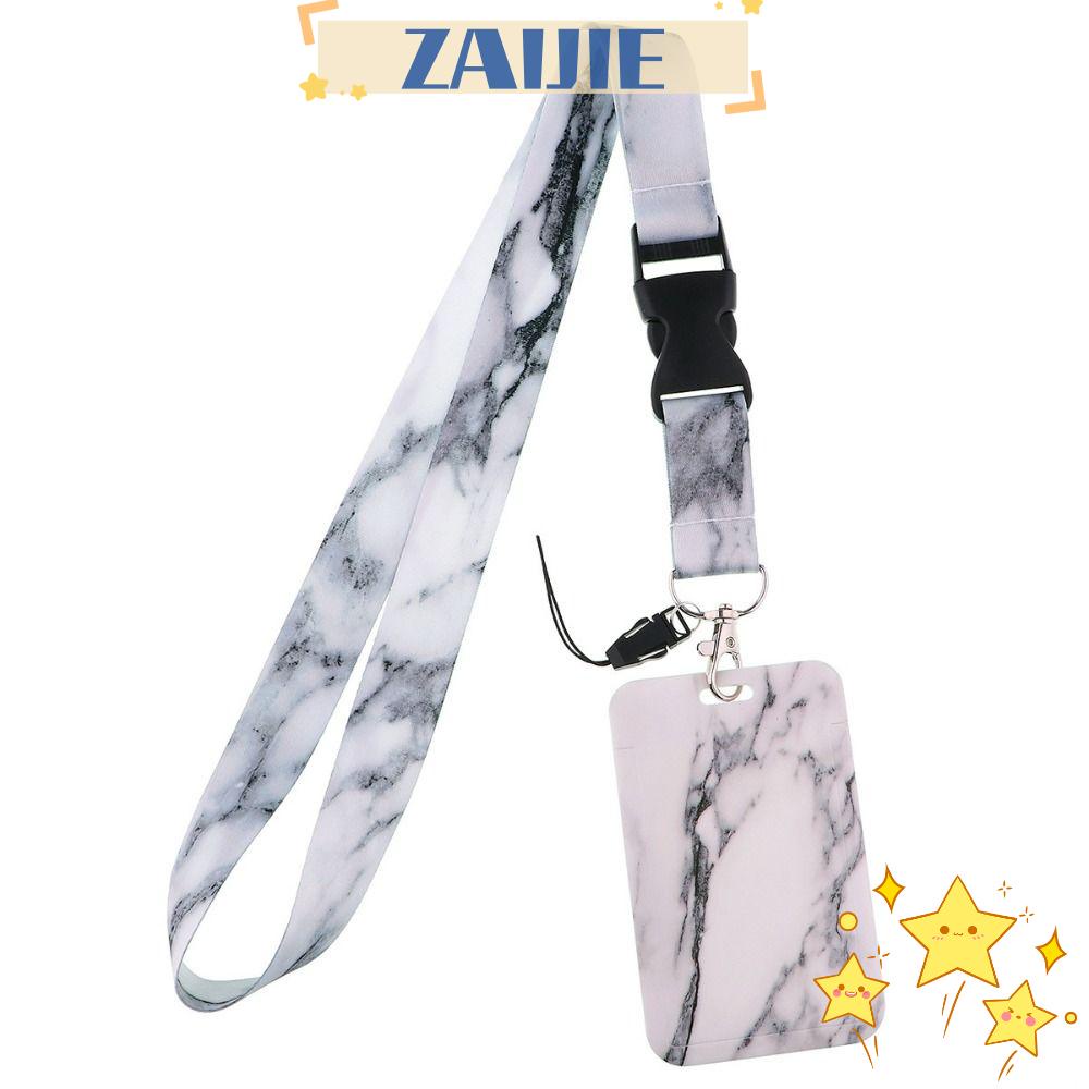 ZAIJIE24 Dây Đeo Cổ Giữ Thẻ ID Màu Trắng Vân Đá Cẩm Thạch Dùng Làm Quà Tặng Cho Văn Phòng