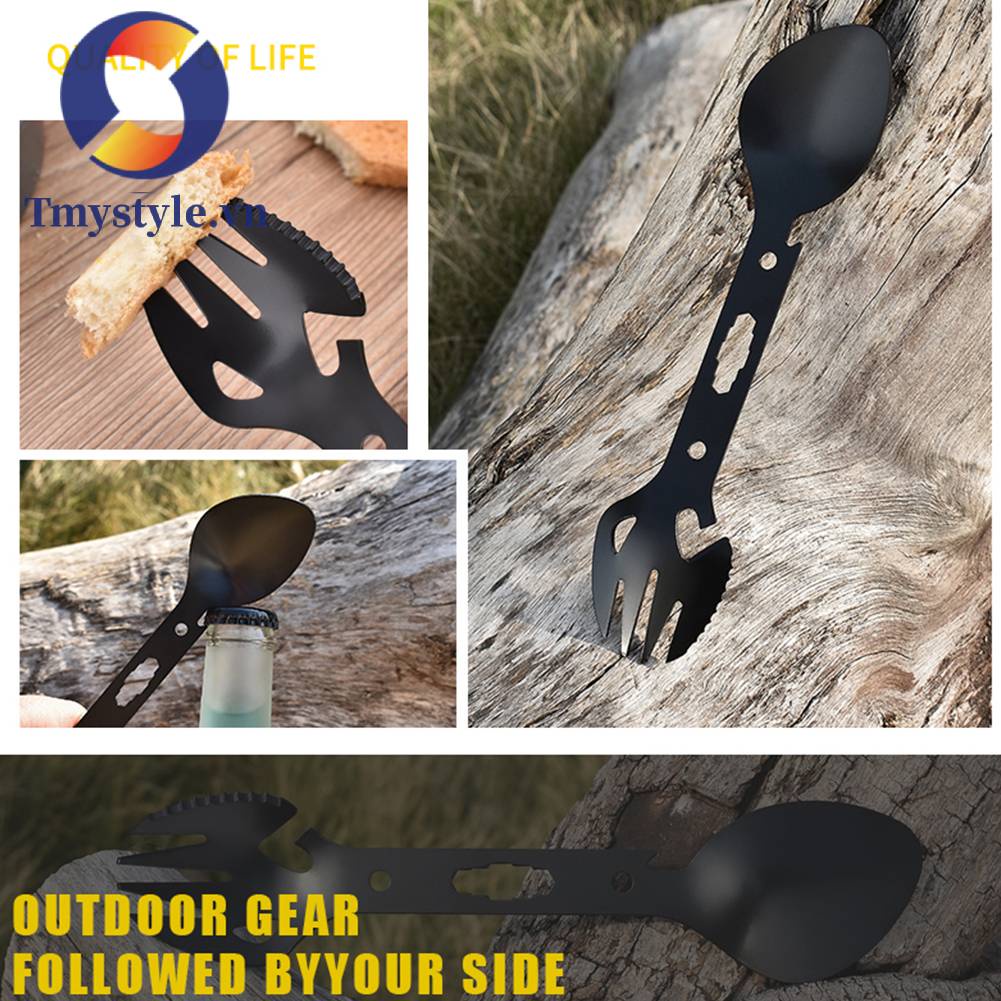 Muỗng Nĩa Đa Chức Năng EDC Bằng Thép Không Gỉ Dùng Khi Đi Dã Ngoại