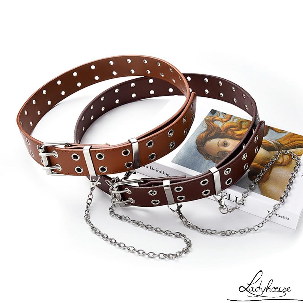 Thắt Lưng Đơn / Đôi Đinh Tán Phong Cách Punk Với Dây Xích 2 Lỗ Có Thể Tháo Rời Cho Nữ