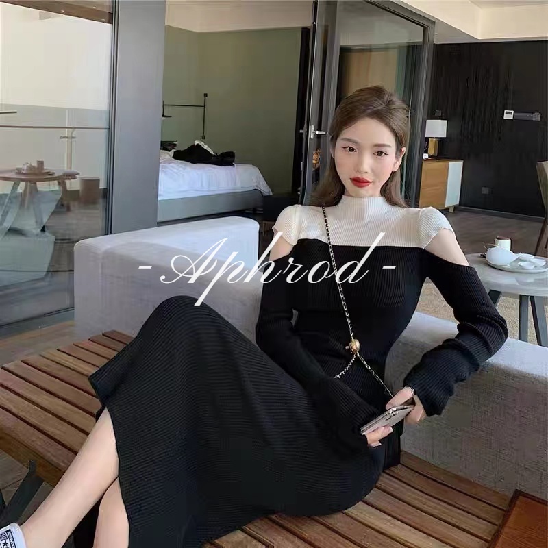 Đầm Dệt Kim Cổ Cao Hở Vai Phong Cách Pháp Cổ Điển Thời Trang Mới Cho Nữ