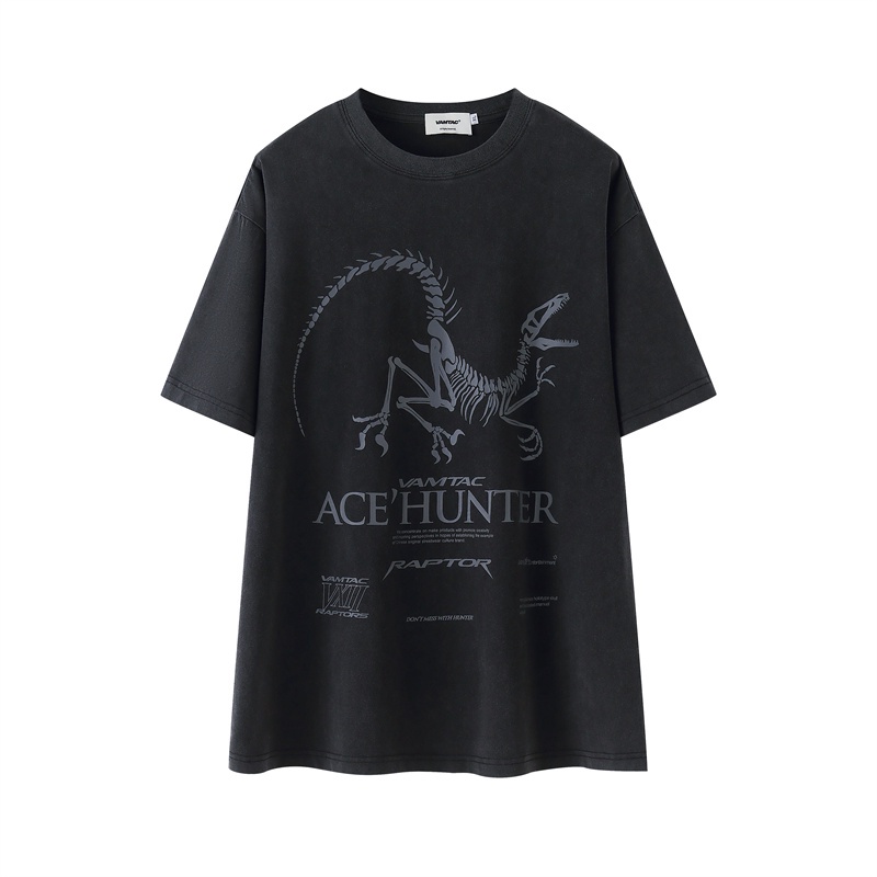 Vamtac Áo Thun Ngắn Tay Dáng Rộng In Hình Xương Khủng Long Thời Trang Mùa Hè Giản Dị