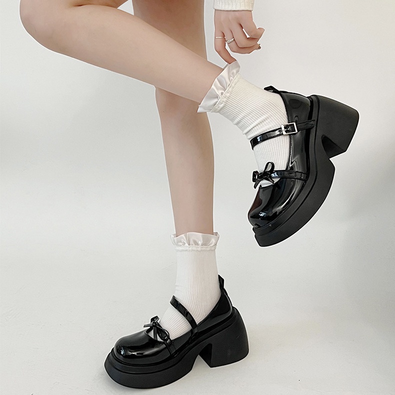 Giày Da Mũi Tròn Đế Dày Phong Cách retro Nhật Bản Cho Nữ