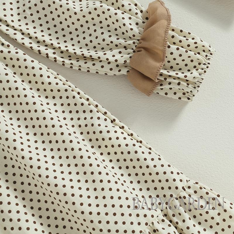 Đầm Tay Dài Cổ Tròn Họa Tiết Chấm Bi Dành Cho Bé Gái 3-7 Tuổi