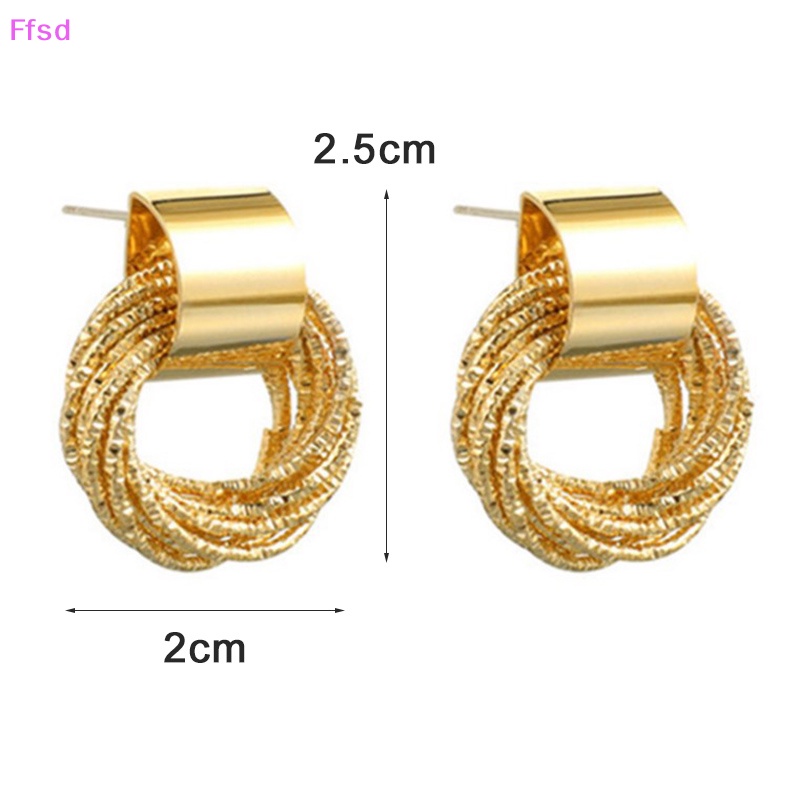 {Ffsd} Khuyên Tai Vòng Đính Đá Pha Lê Hình Học Màu Vàng Kim Cho Nữ