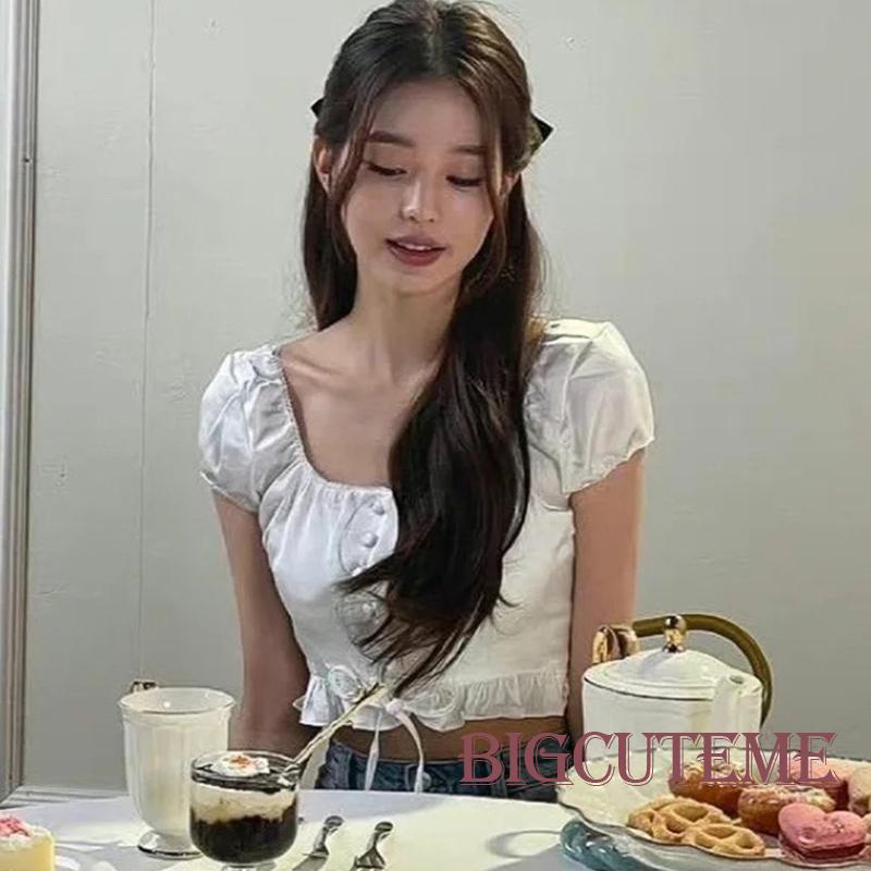 Áo Croptop Ngắn Tay Màu Sắc Đơn Giản Cho Nữ