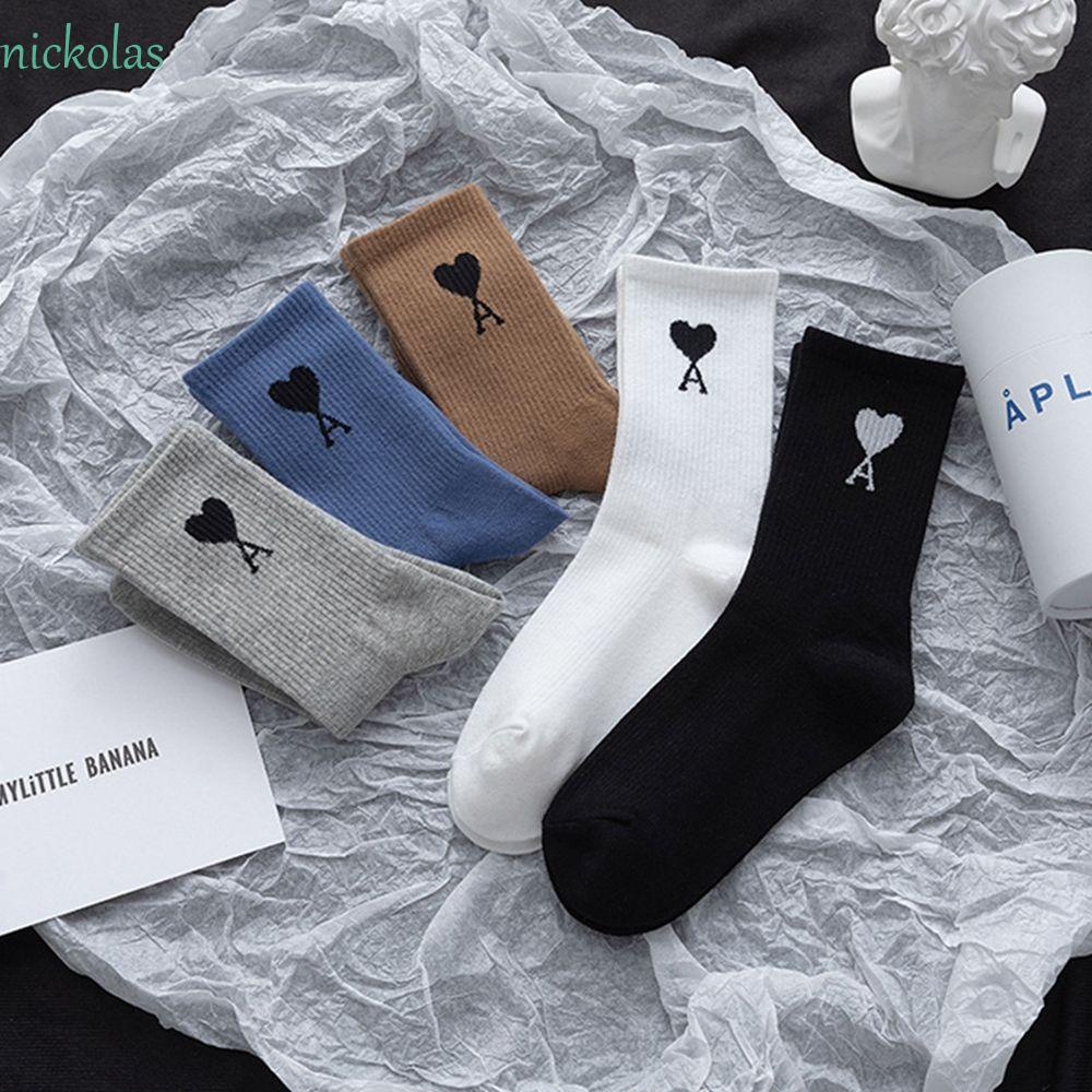 NICKOLAS Vớ Cổ Cao Thêu Hình Trái Tim Thoáng Khí Thấm Hút Mồ Hôi Cho Cặp Đôi