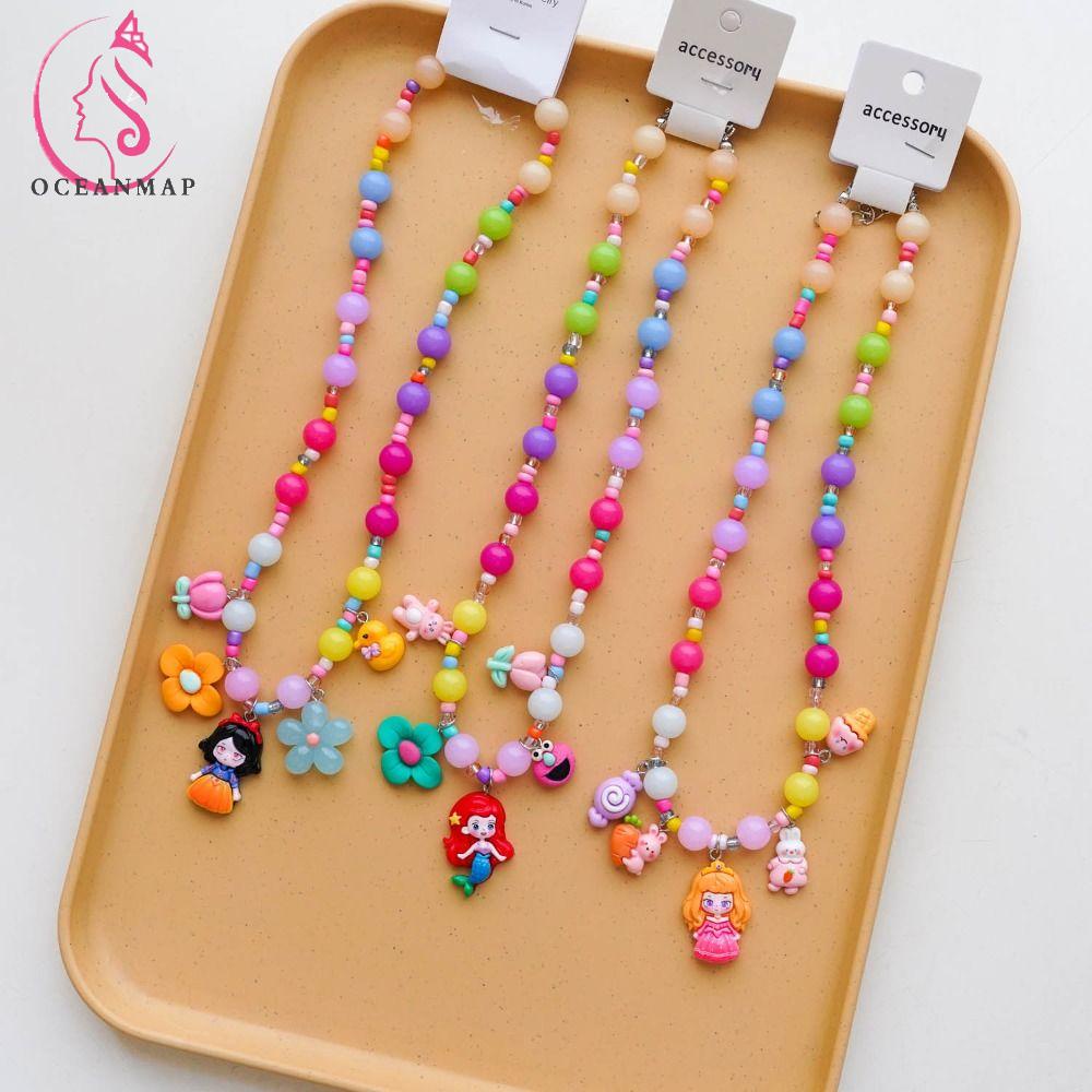 OCEANMAP Vòng cổ Mặt Hình Nàng Tiên Cá / Bạch Tuyết / Thỏ Dopamine Y2K Bằng Nhựa Resin Thời Trang Cho Bé Gái