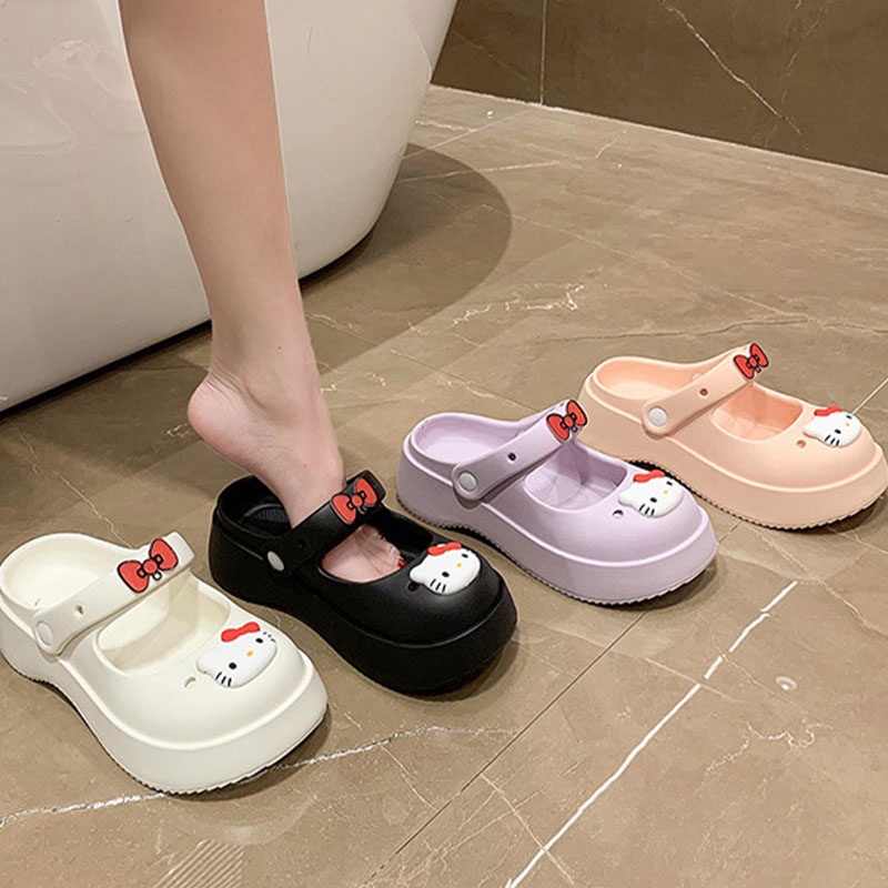 Dép Mary Jane Đế Dày Mềm Mại Họa Tiết Hoạt Hình Hello Kitty Dễ Thương