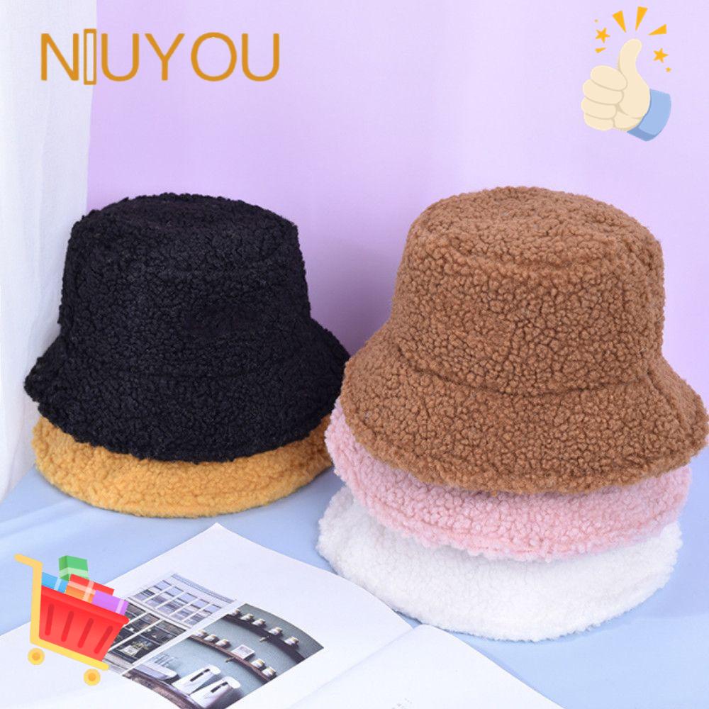 NIUYOU Mũ Bucket Chất Liệu Len Lông Cừu Mềm Mại Kiểu Dáng Đơn Giản Thời