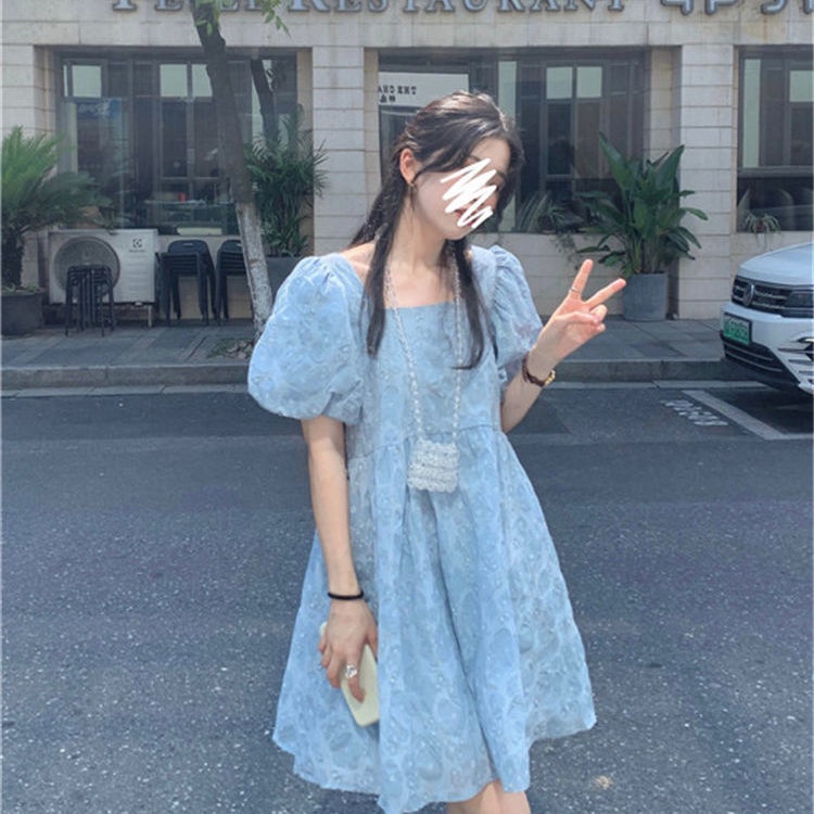 Đầm Màu Xanh Dương Thiết Kế Mới Thời Trang Mùa Hè Theo Phong Cách Pháp Cho Nữ