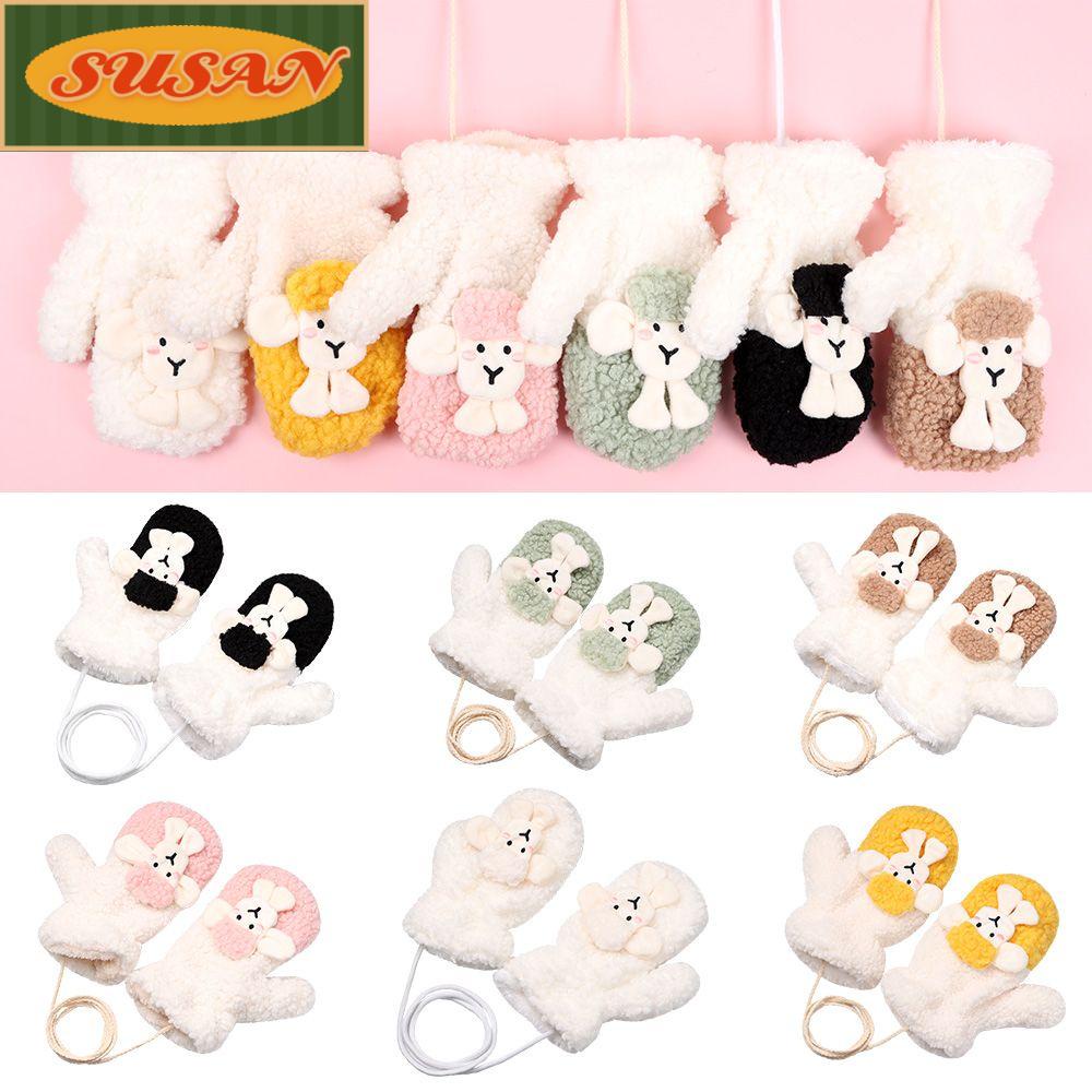 SUSANS Găng Tay Lông Cừu Dày Màu Trơn Họa Tiết Hoạt Hình Dễ Thương