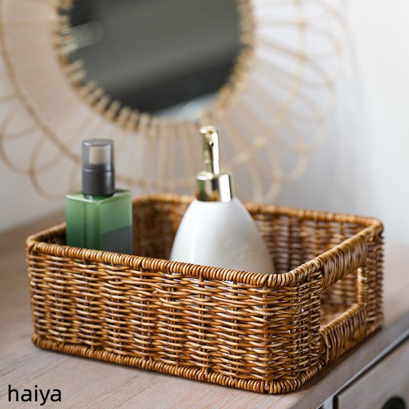 Giỏ Mây Đan Hình Chữ Nhật Có Tay Cầm Bằng Nhựa Dùng Đựng Khăn Tắm / Đồ Dùng Trong Khách Sạn