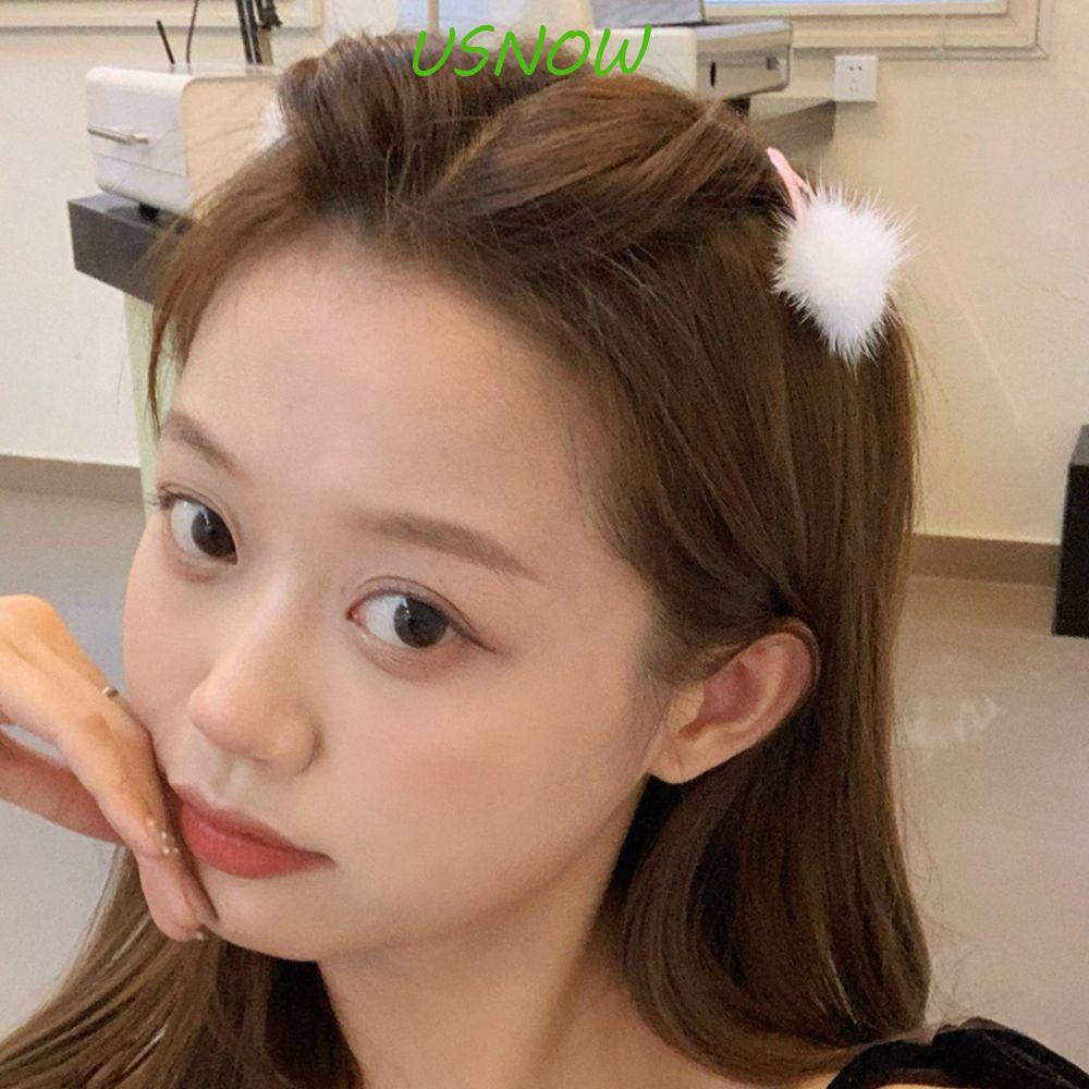 USNOW Kẹp Tóc Đính Bóng Lông Dễ Thương Phong Cách Hàn Quốc