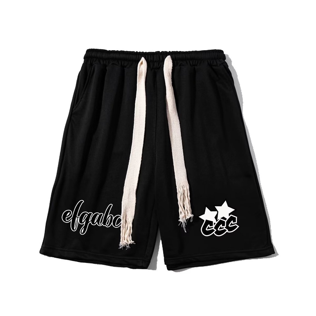 Quần Short Thể Thao Bóng Rổ Dáng Rộng Phối Dây Rút Màu Đen In Họa Tiết Chaopai Phong Cách hip hop Đường Phố Mỹ Unisex M-5XL