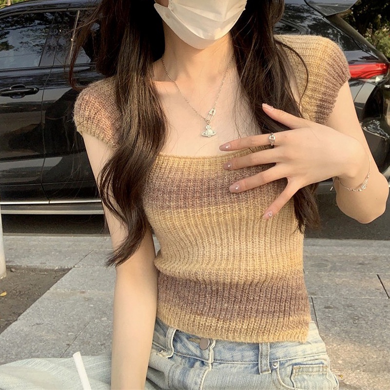 Áo Thun Tay Ngắn Dáng Ôm Trễ Vai Mẫu Mới 2023 Phong Cách Mỹ Cho Nữ