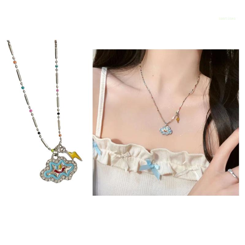 Vòng cổ Mặt Hình Đám Mây Và Sấm Sét Thời Trang ​Áo Thun Tay Ngắn In Chữ Thời Trang Dành Cho Nữ