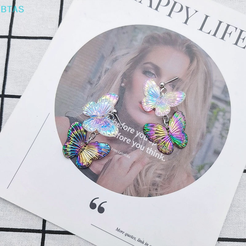 Bông Tai Hình Bướm Màu Laser Phong Cách Retro Thời Trang
