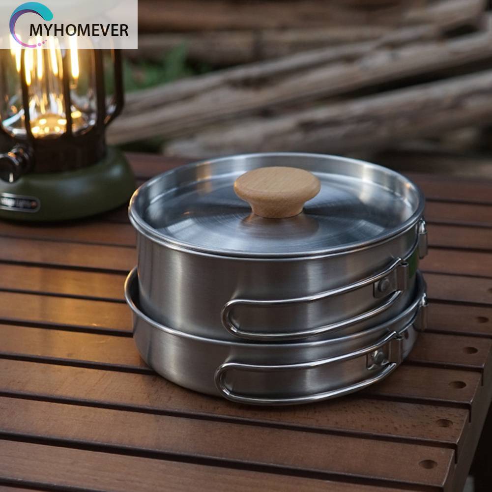 Bộ Dụng Cụ Nấu Ăn Bằng Thép Không Gỉ Tiện Lợi Khi Đi Du Lịch