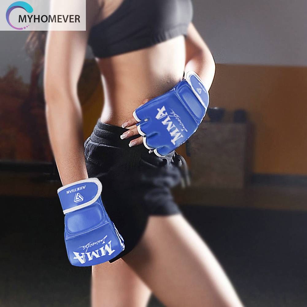Găng Tay Hở Ngón Bằng Da PU Thoáng Khí Để Tập Boxing Tiện Dụng