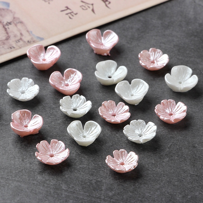 (5 cái)Hoa nhựa phủ ngọctrai bóng 11mm, Nguyên liệu làm trang sức cổ trang, Nguyên liệu diy