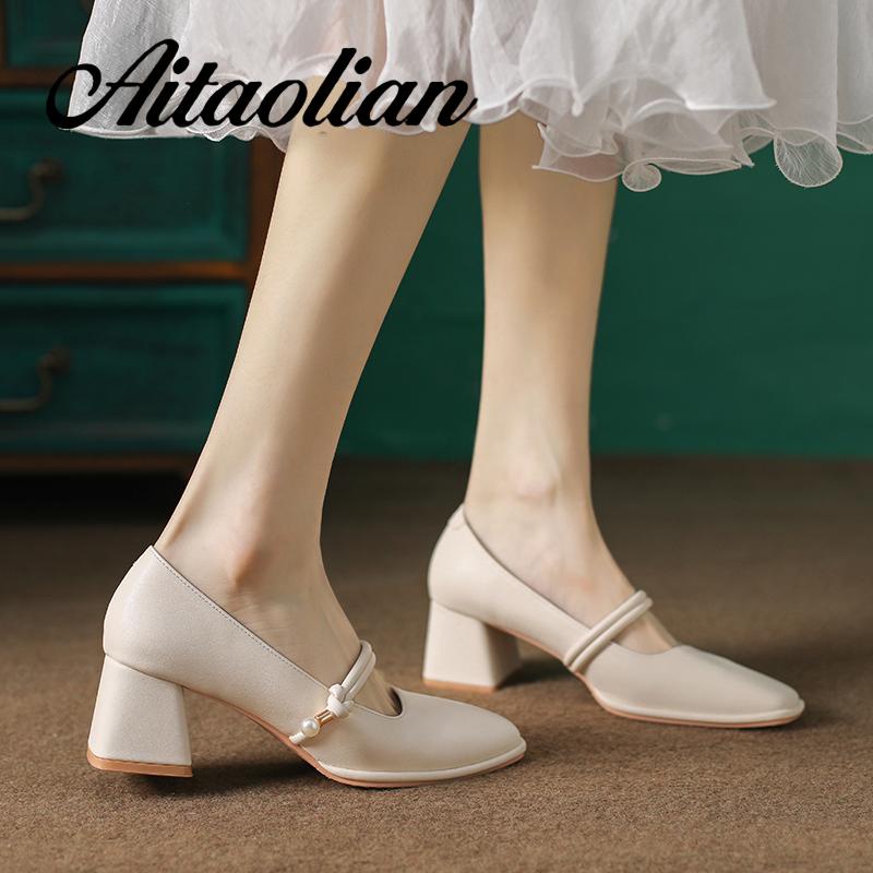 Giày Cao Gót 5cm Da Mềm Mũi Vuông Phong Cách Anh Quốc Cho Nữ