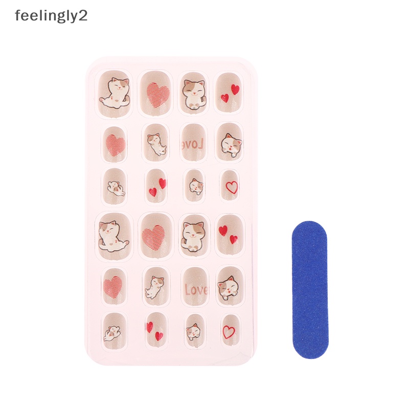 Bộ 24 Móng Tay Giả Họa Tiết Hoạt Hình Nhiều Màu Dễ Thương Cho Bé Gái