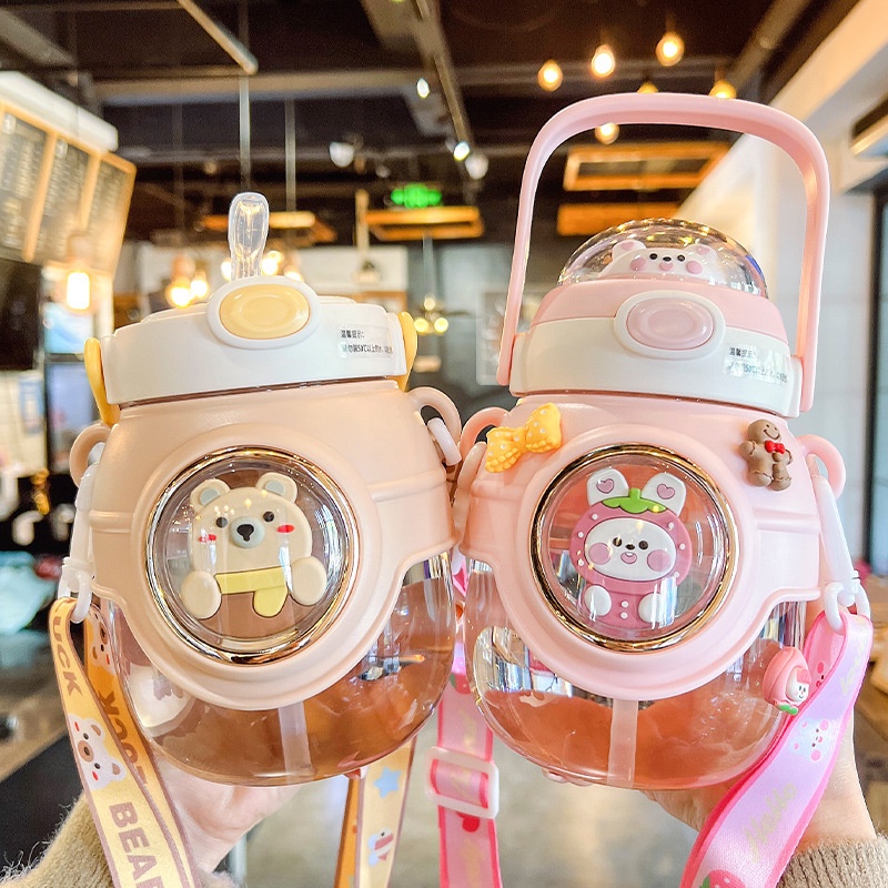 Bình Nước 1.1L Dung Tích Lớn Bằng Nhựa Họa Tiết Hoạt Hình Dễ Thương Cho Bé