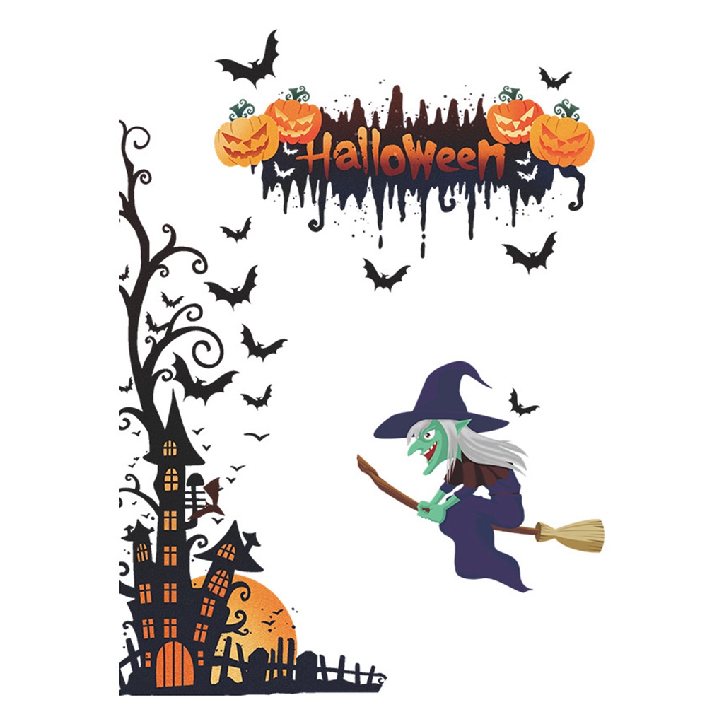 (Bất Ngờ) Hình Dán Tường Tự Dính Bắt Mắt Bằng PVC Chống Thấm Nước Phù Thủy Bí Ngô Halloween Trang Trí Phòng Khách