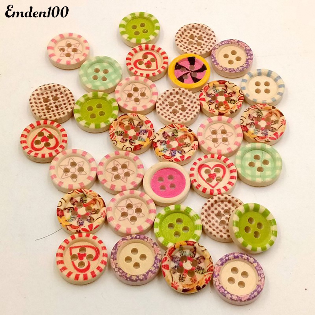 Nút Gỗ Tròn 4 Lỗ Nhiều Màu Dùng May Vá / Trang Trí Sổ Tay