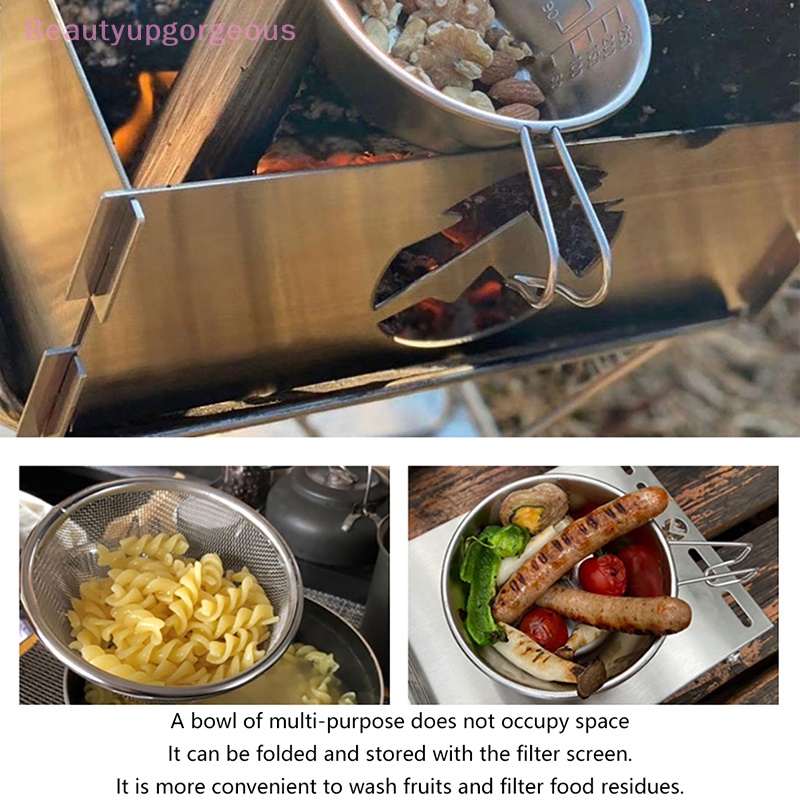 Tô Đựng Thức Ăn Bằng Thép Không Gỉ Có Tay Cầm Có Thể Gập Lại Tiện Dụng Mang Theo Du Lịch Cắm Trại