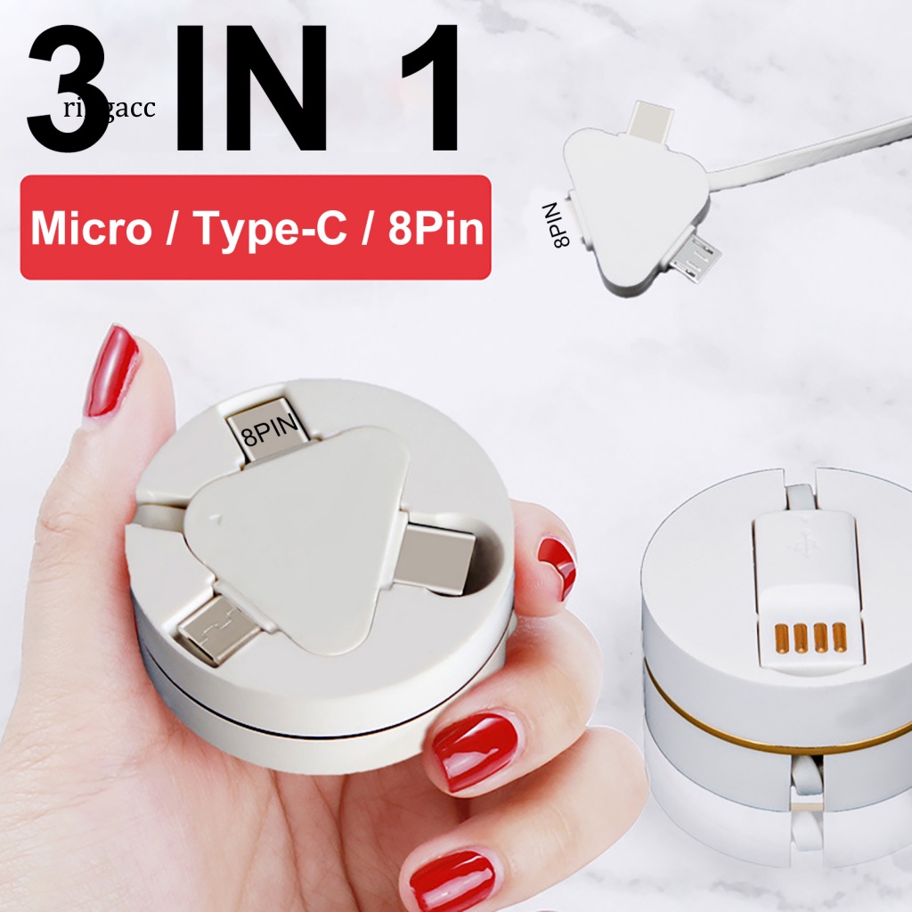 Dây Cáp Sạc 8-pin Micro USB Type-C 3 Trong 1 Cho Android