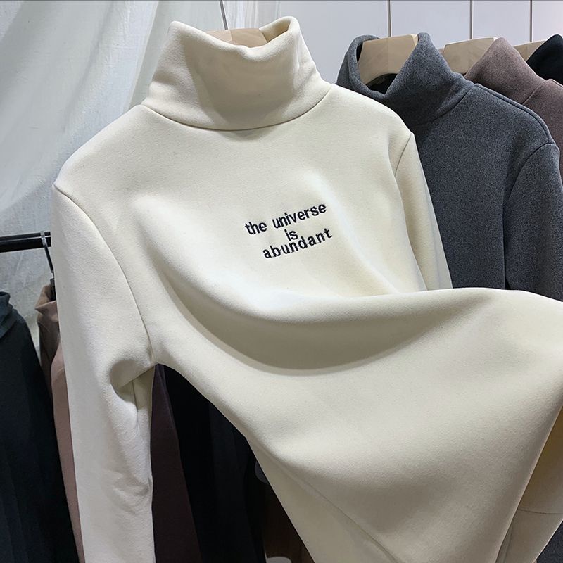 Áo Thun Nữ Tay Dài Cổ Cao Vải Nhung Ấm Áp