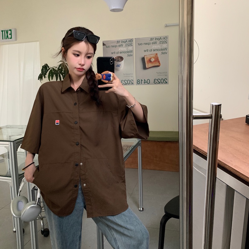 Áo Sơ Mi Tay Lỡ Dáng Rộng Kiểu Retro Mỹ Xinh Xắn Cho Nữ