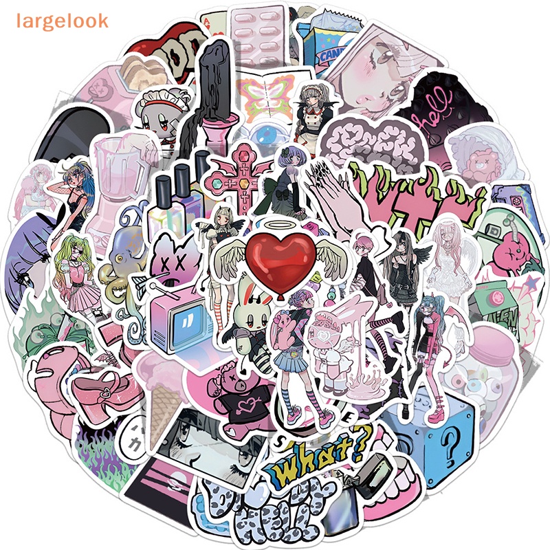 Bộ 60 Sticker Dán Laptop / Điện Thoại / Xe Hơi Họa Tiết Hoạt Hình Domi / Cô Gái Gothic Màu Hồng Dễ Thương Y2K
