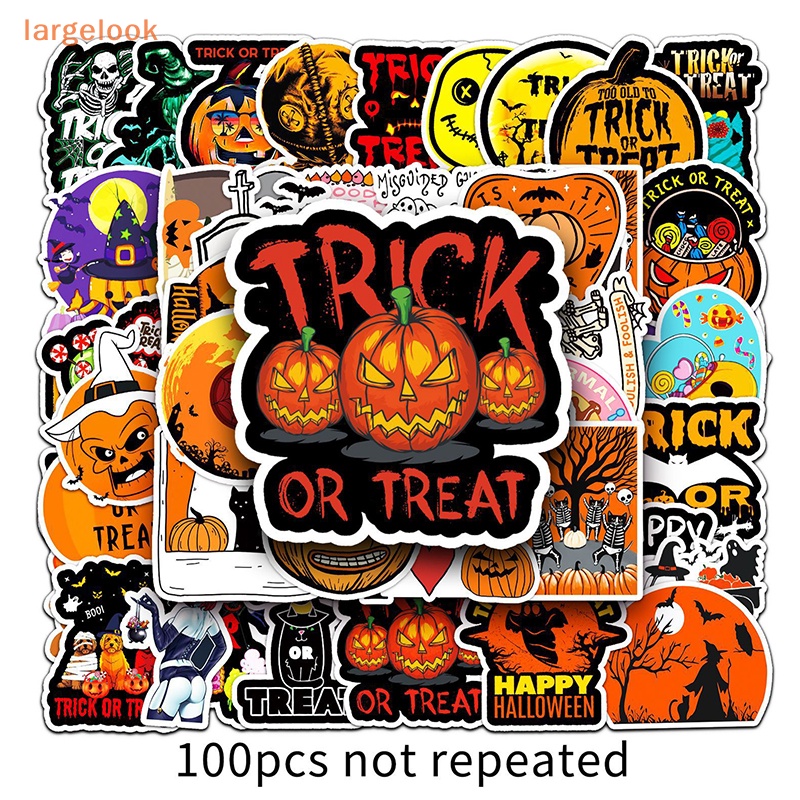 Bộ 100 Miếng Dán PVC Chống Thấm Nước Hình Kinh Dị Trang Trí Halloween