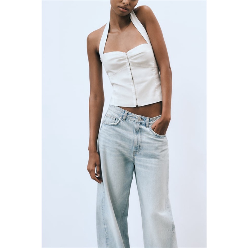 Zara Áo Hai Dây Vải Lanh Co Giãn Hở Lưng Gợi Cảm Cho Nữ 4661011