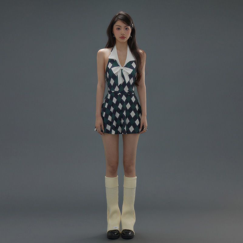 Đồ Bơi Một Mảnh Họa Tiết Hình Thoi Phong Cách Retro Mỹ