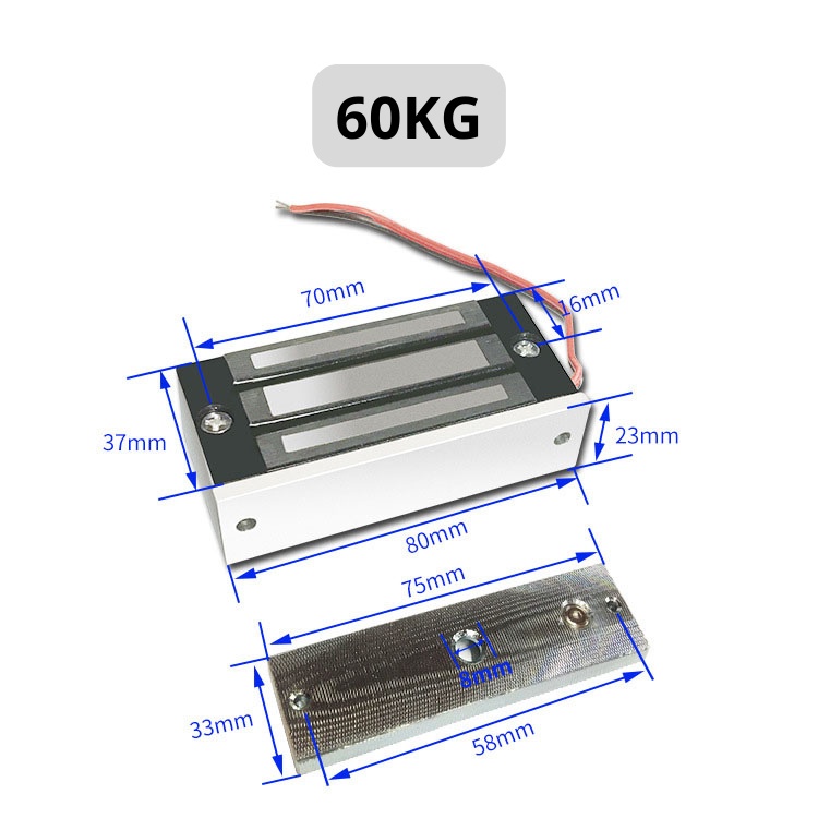 Khóa Điện Từ 12V, Khóa Nam Châm Lưc Hút 280kg và 60kg Gắn Nổi DC12V, Loại 5 dây