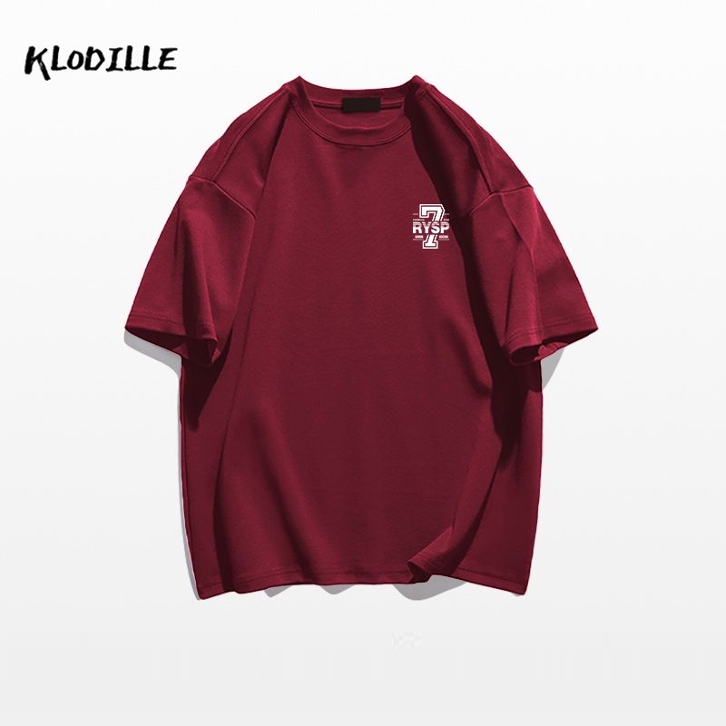 Áo thun KLODILLE 100% cotton tay ngắn dáng rộng in hoạ tiết đơn giản trẻ trung cho nam