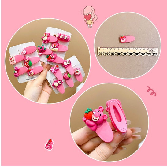 Set kẹp tóc Gấu Dâu Lotso, Gấu Dâu Miniso, hình Dâu Tây dễ thương cho bé gái