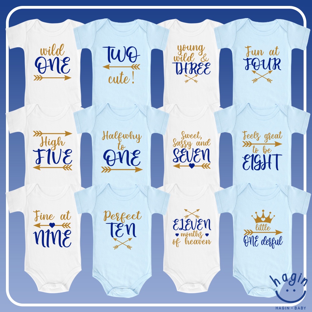 Haginbaby Wild One Boy Cột mốc hàng tháng trên Quần áo trẻ em Onesie Cotton Tháng cho bé