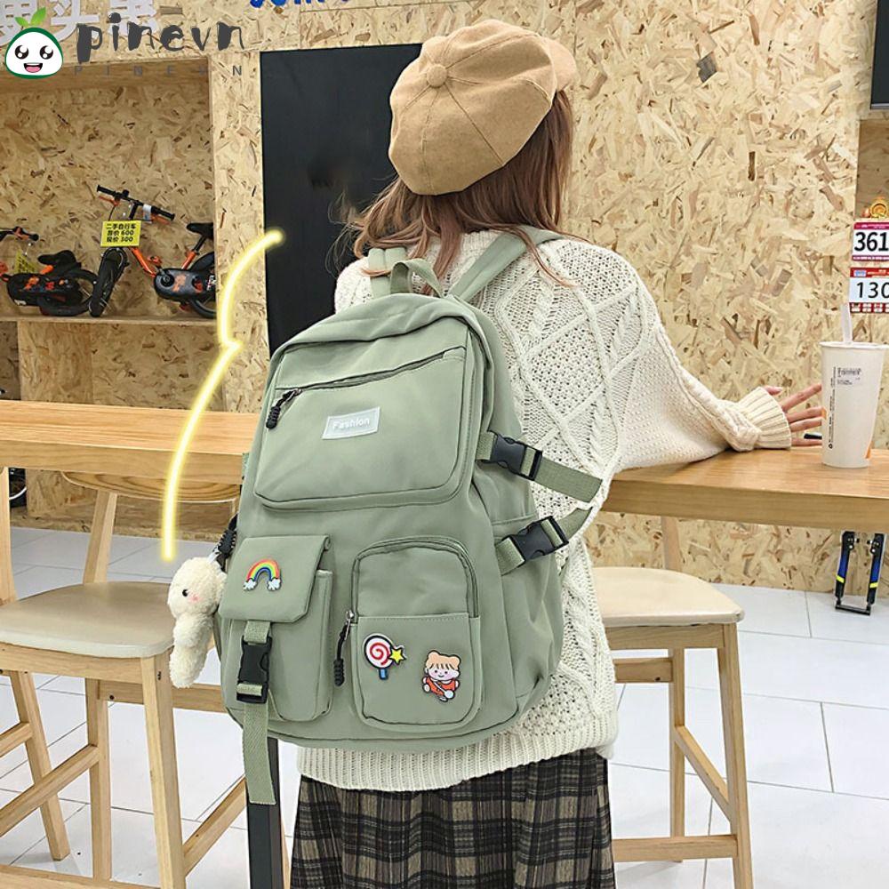 PINEVN Ba Lô Đi Học / Du Lịch Cỡ Lớn Màu Trơn Phong Cách Mới Cho Nữ