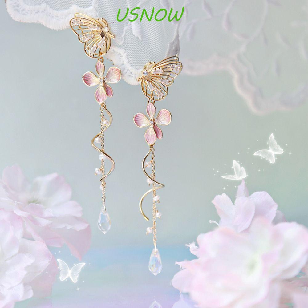 USNOW Bông Tai Dáng Dài Hình Bướm Thời Trang Hàn Quốc Cho Nữ