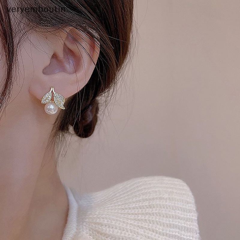 Bông Tai Ba Ống Đính Ngọc Trai Nhân Tạo Màu Hồng Phong Cách Hàn Quốc Ngọt Ngào Thời Trang Cho Nữ