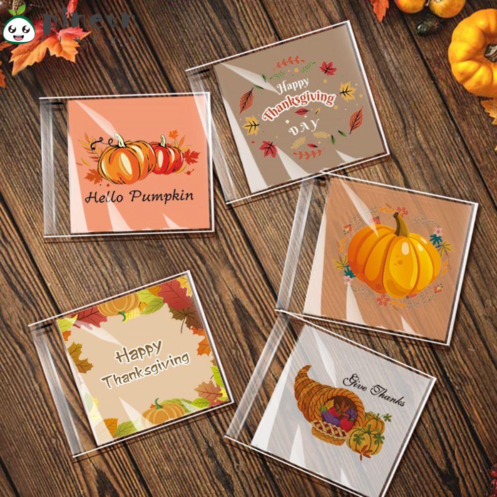 PINEVN Set 50 / 100 Túi Nhựa Bóng Kính Trong Suốt Đựng Bánh Kẹo Lễ Tạ Ơn Bí Ngô Dơi Bí Ngô Dễ Thương